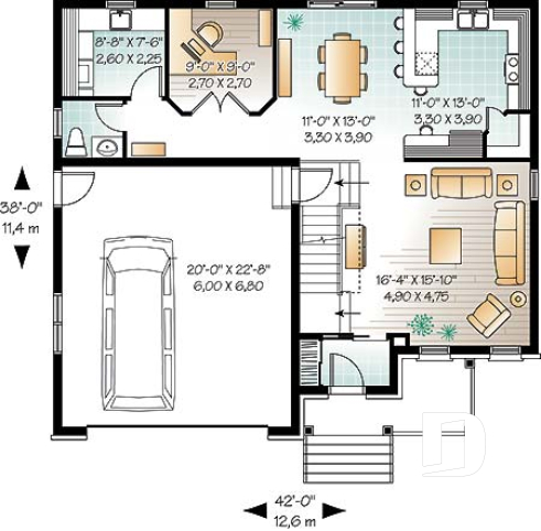 Rez-de-chaussée - Modèle de maison 4-5 chambres, garage double, garde-manger, salle de jeux, bureau à domicile - Castera