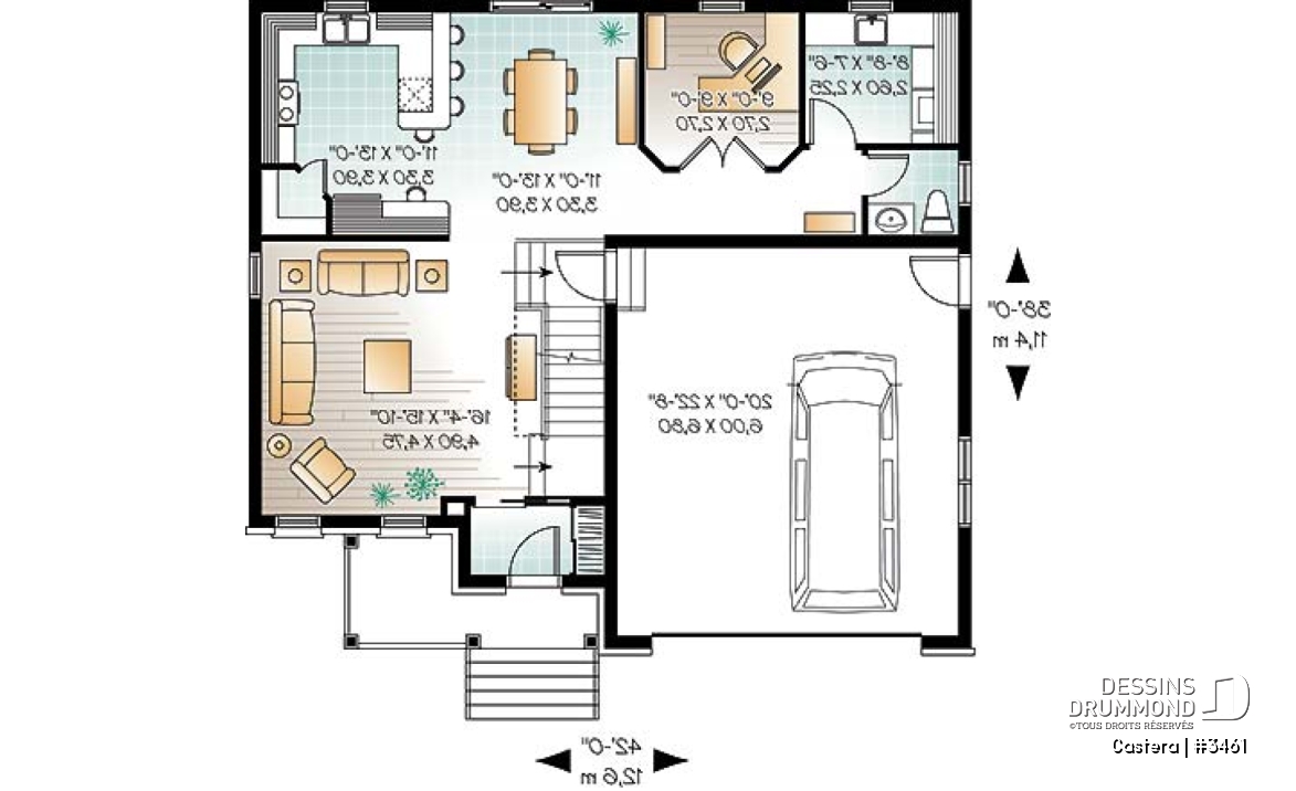 Rez-de-chaussée - Modèle de maison 4-5 chambres, garage double, garde-manger, salle de jeux, bureau à domicile - Castera