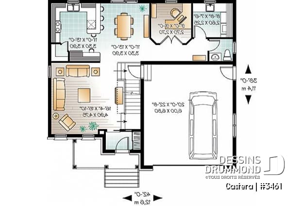 Rez-de-chaussée - Plan de maison 4-5 chambres, garage double, garde-manger, salle de jeux, bureau à domicile - Castera