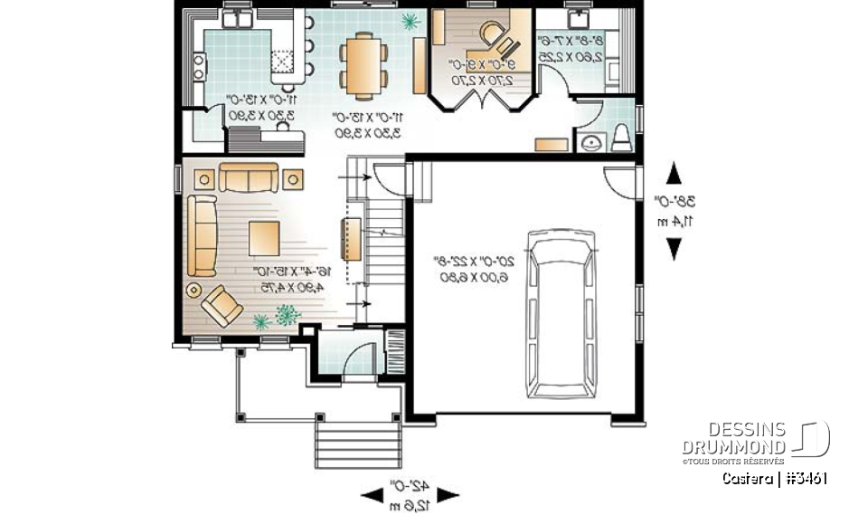 Rez-de-chaussée - Modèle de maison 4-5 chambres, garage double, garde-manger, salle de jeux, bureau à domicile - Castera