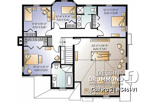 Étage - Plan de maison avec 4 chambres sur même plancher, salon & salle familiale, bureau à domicile, garage double - Castera 2