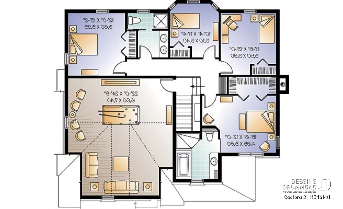 Étage - Modèle de maison avec 4 chambres sur même plancher, salon &amp; salle familiale, bureau à domicile, garage double - Castera 2