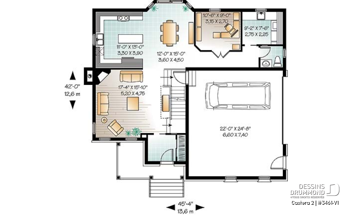 Rez-de-chaussée - Modèle de maison avec 4 chambres sur même plancher, salon &amp; salle familiale, bureau à domicile, garage double - Castera 2