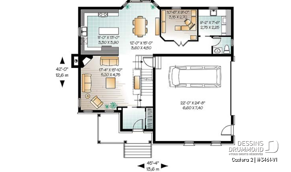 Rez-de-chaussée - Modèle de maison avec 4 chambres sur même plancher, salon &amp; salle familiale, bureau à domicile, garage double - Castera 2