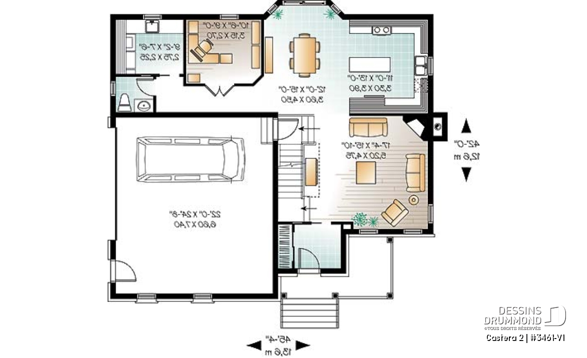 Rez-de-chaussée - Modèle de maison avec 4 chambres sur même plancher, salon &amp; salle familiale, bureau à domicile, garage double - Castera 2