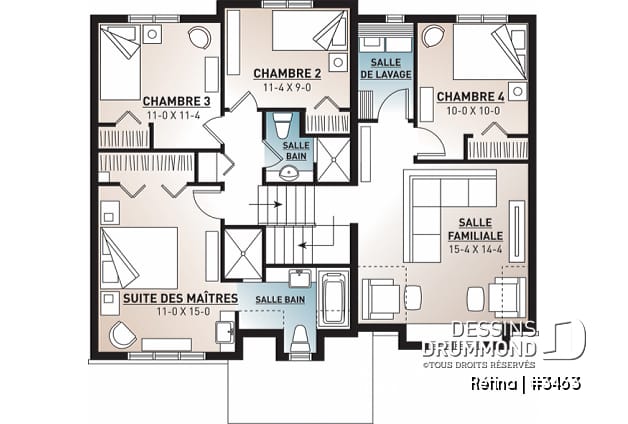 Étage - Superbe plan maison champêtre 4 chambres, 3 salles de bain, une salle familiale à l'étage et garage - Chelsea
