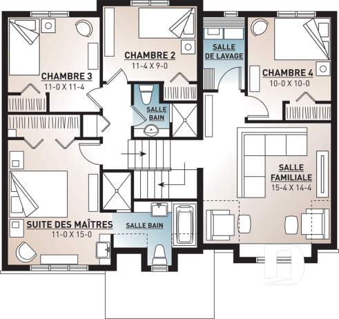 Étage - Superbe plan maison champêtre 4 chambres, 3 salles de bain, une salle familiale à l'étage et garage - Chelsea