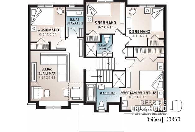 Étage - Superbe plan maison champêtre 4 chambres, 3 salles de bain, une salle familiale à l'étage et garage - Chelsea