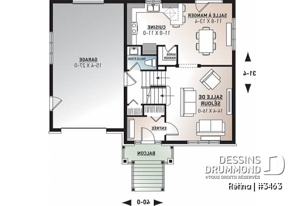 Rez-de-chaussée - Superbe plan maison champêtre 4 chambres, 3 salles de bain, une salle familiale à l'étage et garage - Chelsea