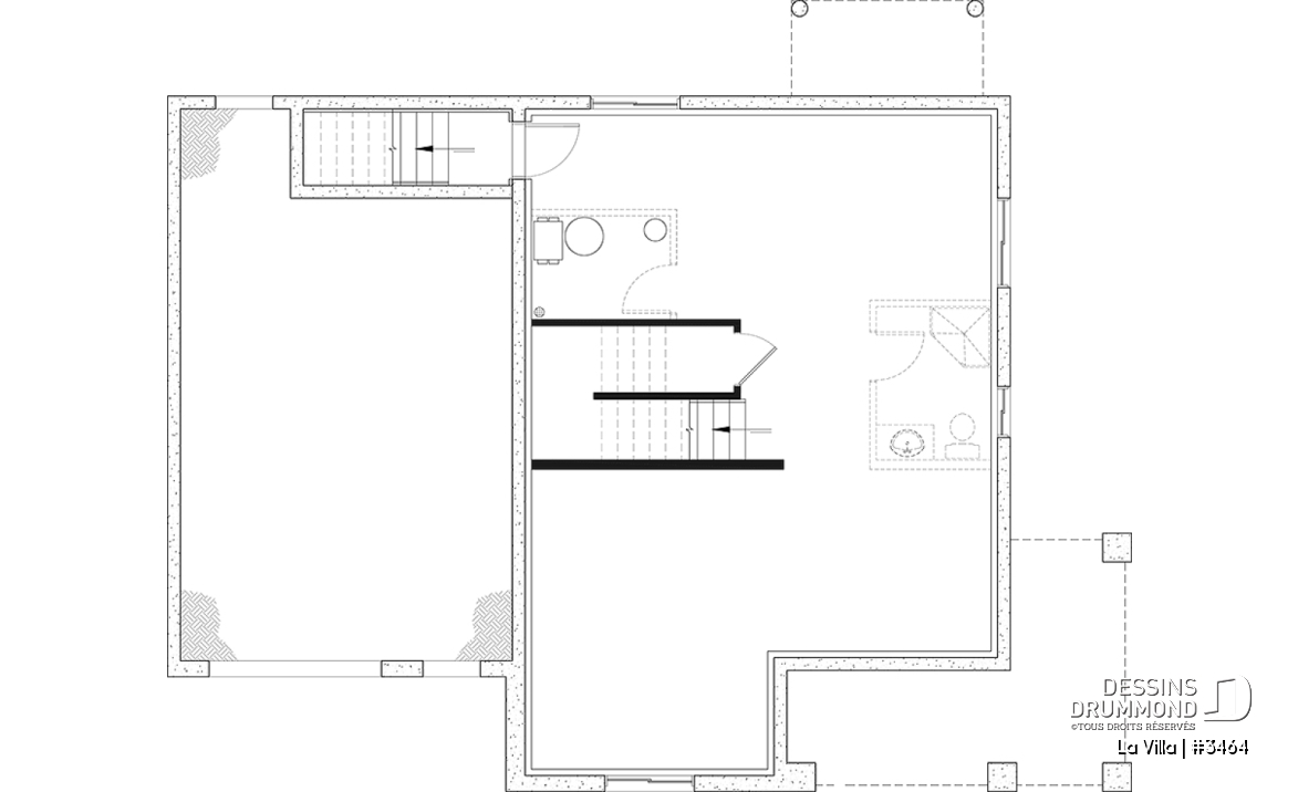 Sous-sol - Plan de maison de style Grange moderne, 5 chambres à l'étage, 2.5 s. de bain, garage, vestibule, garde-manger - La Villa