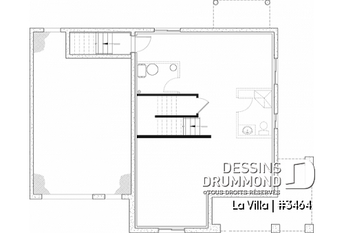 Sous-sol - Plan de maison de style Grange moderne, 5 chambres à l'étage, 2.5 s. de bain, garage, vestibule, garde-manger - La Villa