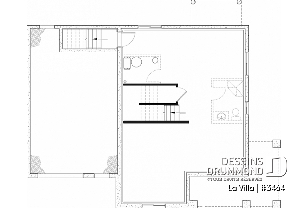 Sous-sol - Plan de maison de style Grange moderne, 5 chambres à l'étage, 2.5 s. de bain, garage, vestibule, garde-manger - La Villa