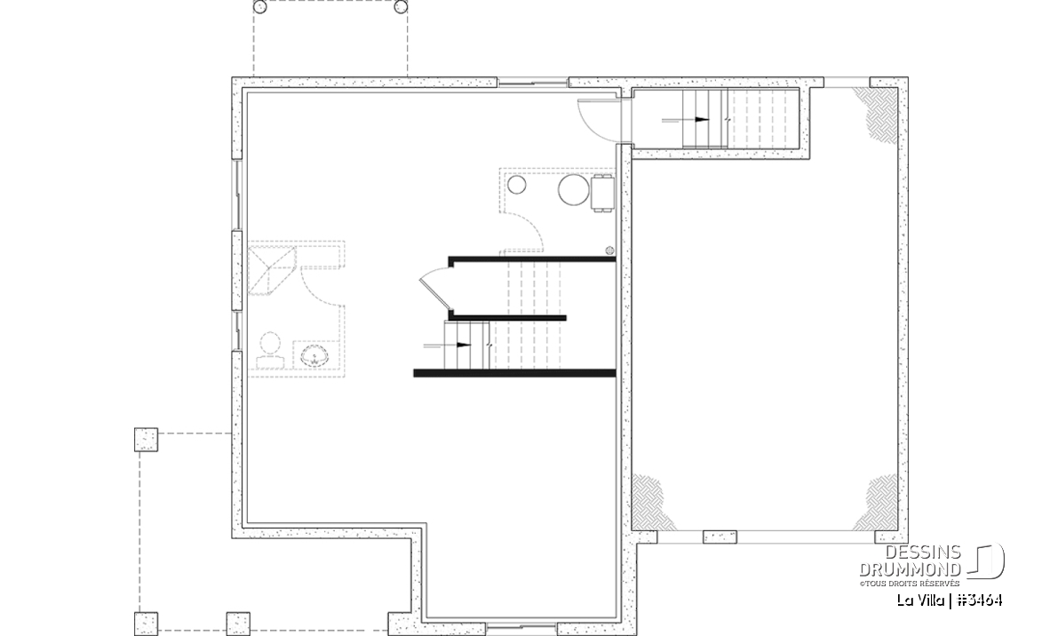 Sous-sol - Plan de maison de style Grange moderne, 5 chambres à l'étage, 2.5 s. de bain, garage, vestibule, garde-manger - La Villa