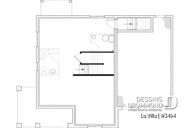 Sous-sol - Plan de maison de style Grange moderne, 5 chambres à l'étage, 2.5 s. de bain, garage, vestibule, garde-manger - La Villa