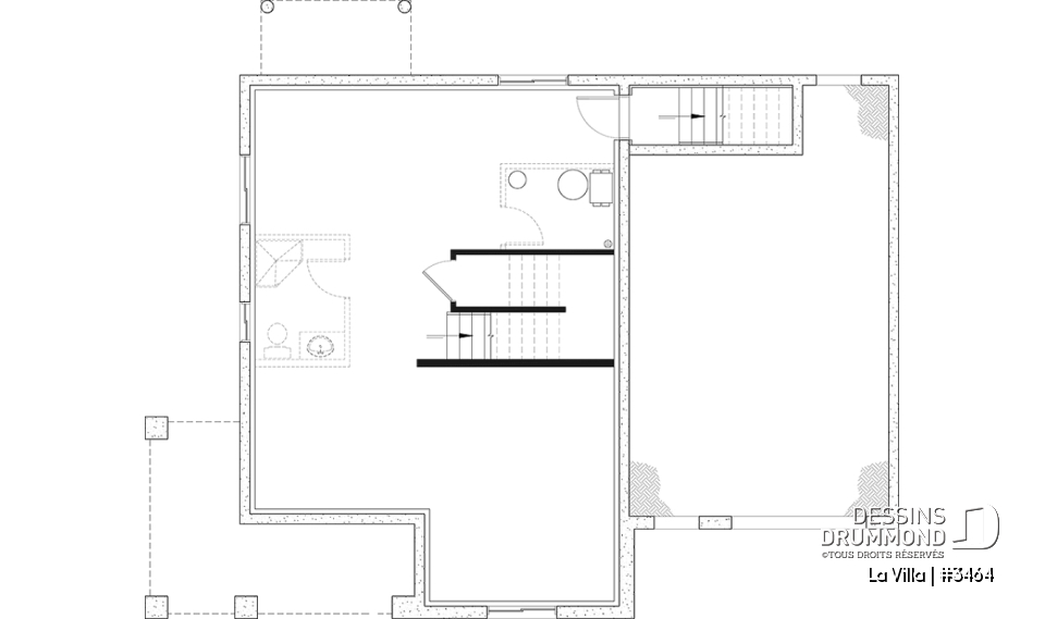 Sous-sol - Plan de maison de style Grange moderne, 5 chambres à l'étage, 2.5 s. de bain, garage, vestibule, garde-manger - La Villa