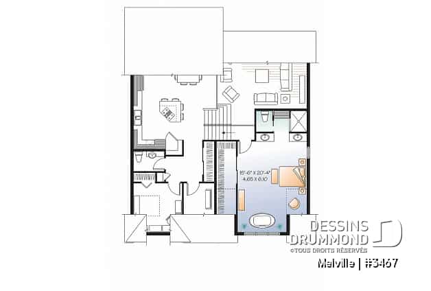 Étage - Plan de maison de 1 à 3 chambres, bureau à domicile, garage double - Melville