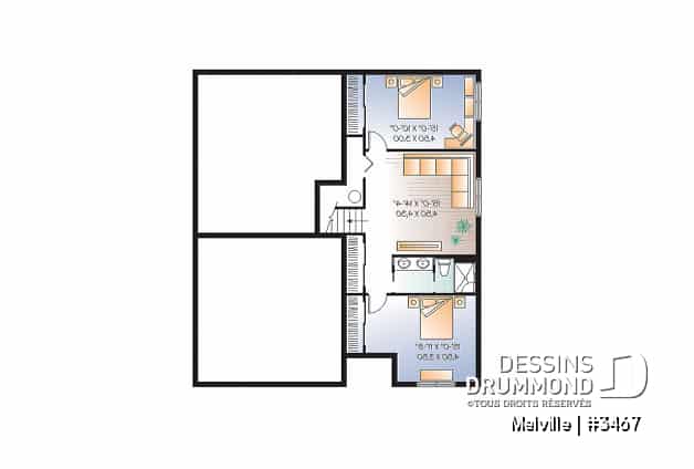 Sous-sol - Plan de maison de genre split livel 3 chambres, bureau à domicile, garage double - Melville