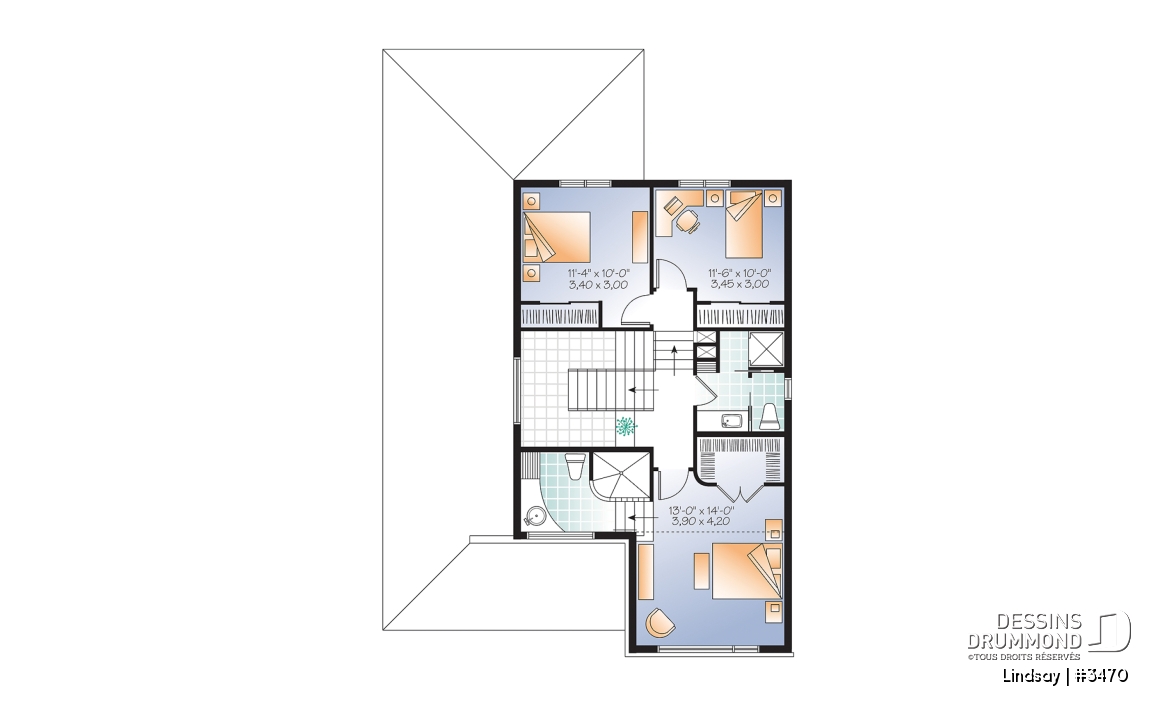 Étage - Plan modèle contemporain, 3 à 4 chambres, bureau, foyer, îlot à la cuisine, balcon arrière couvert, garage - Lindsay
