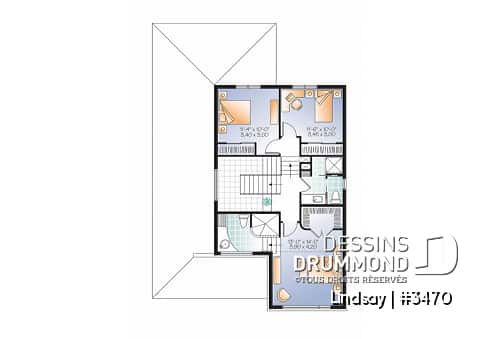 Étage - Plan modèle contemporain, 3 à 4 chambres, bureau, foyer, îlot à la cuisine, balcon arrière couvert, garage - Lindsay