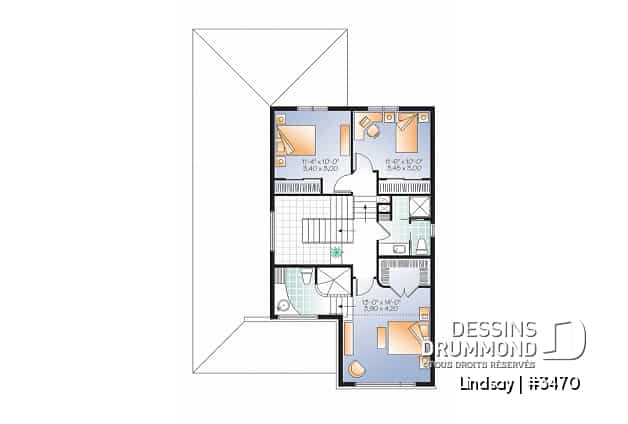 Étage - Plan modèle contemporain, 3 à 4 chambres, bureau, foyer, îlot à la cuisine, balcon arrière couvert, garage - Lindsay