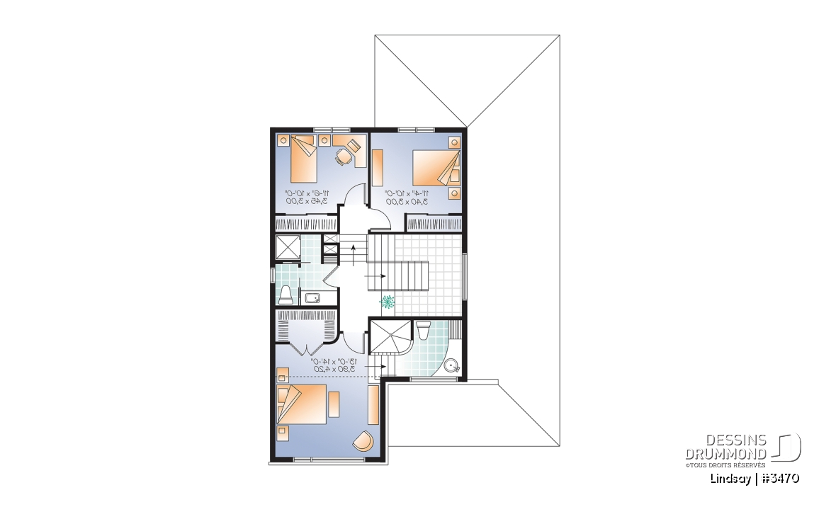 Étage - Plan modèle contemporain, 3 à 4 chambres, bureau, foyer, îlot à la cuisine, balcon arrière couvert, garage - Lindsay