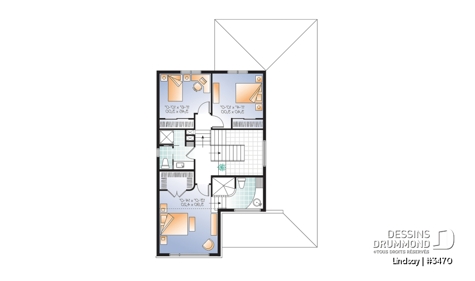 Étage - Plan modèle contemporain, 3 à 4 chambres, bureau, foyer, îlot à la cuisine, balcon arrière couvert, garage - Lindsay