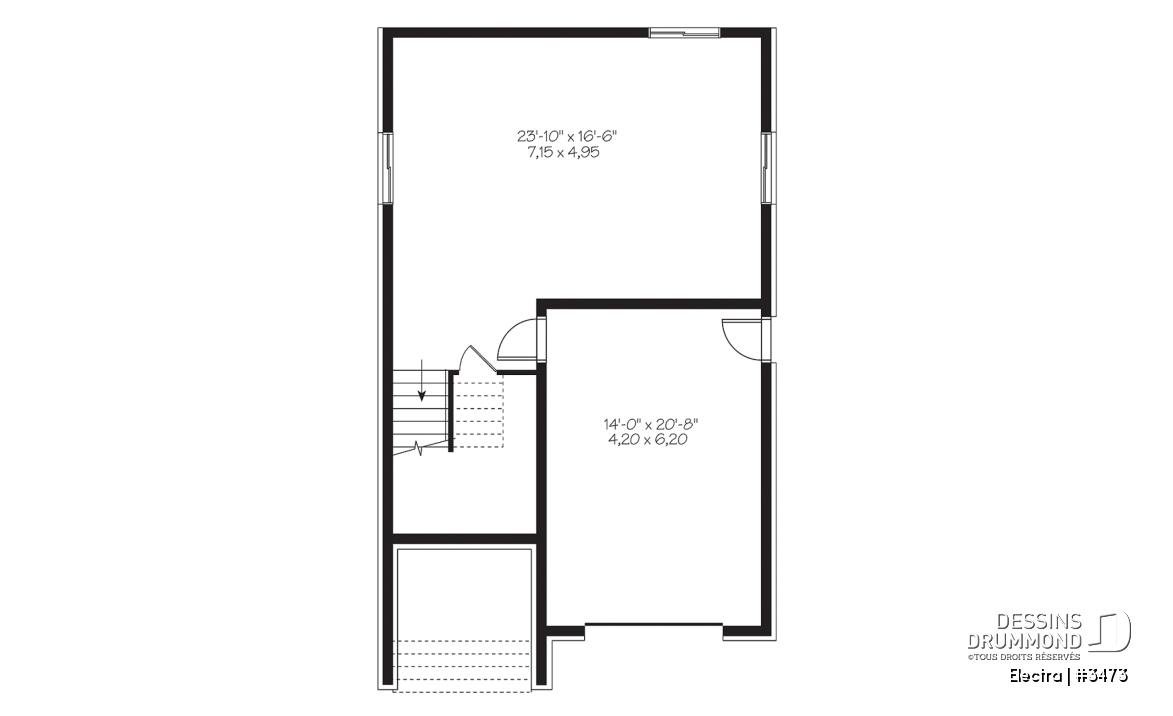 Sous-sol - Plan maison de ville 3 chambres, garage, terrain étroit, 2 salles familiales, garde-manger, îlot - Electra