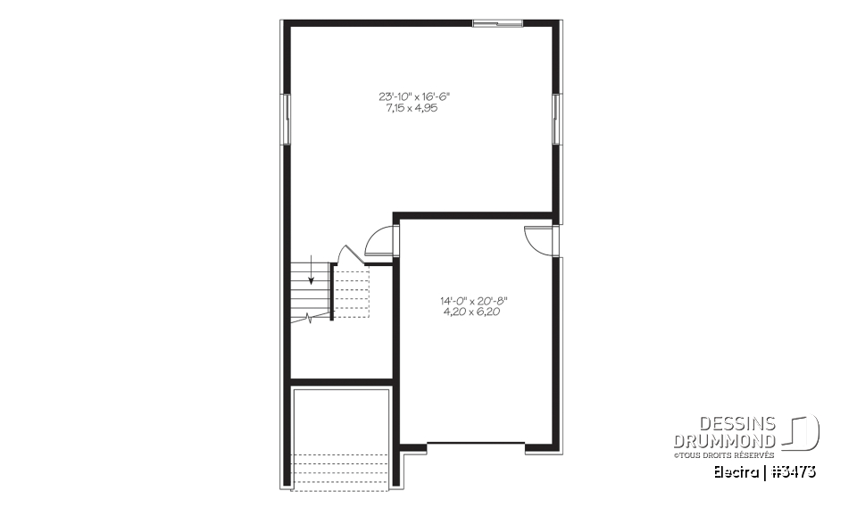 Sous-sol - Plan maison de ville 3 chambres, garage, terrain étroit, 2 salles familiales, garde-manger, îlot - Electra