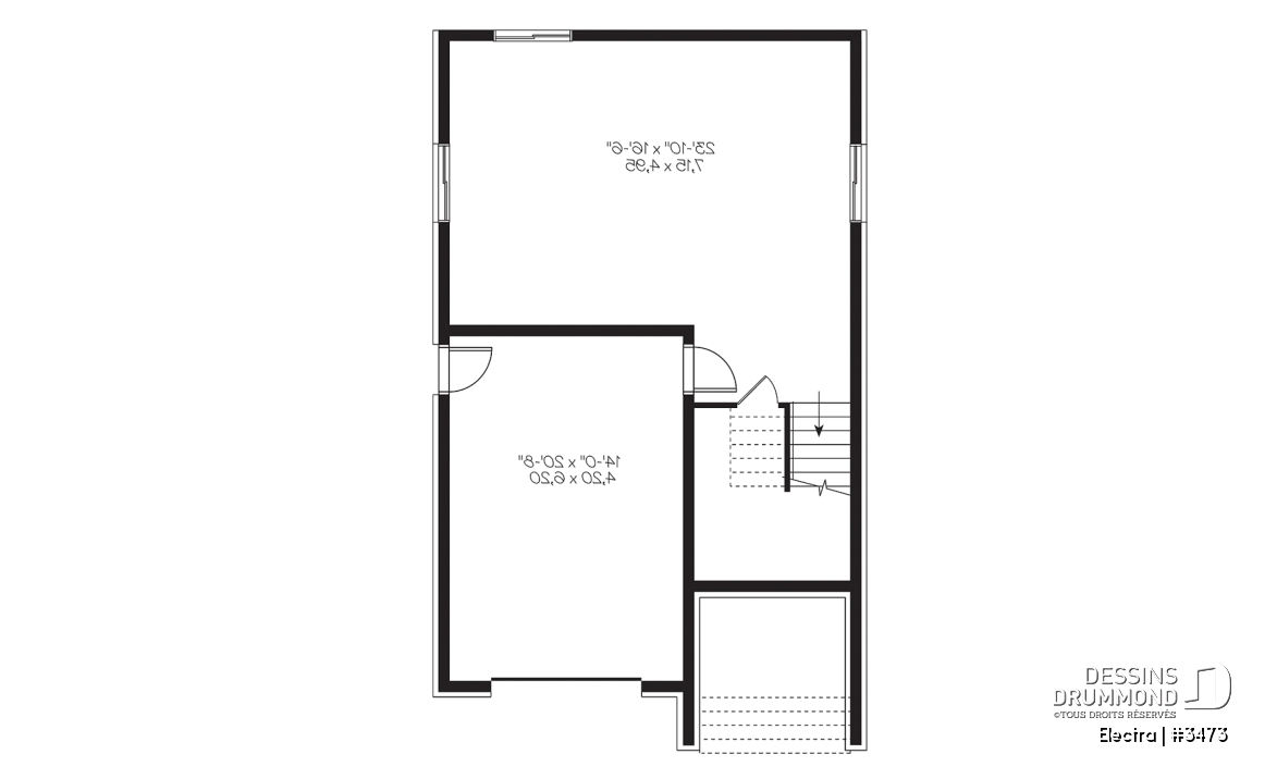 Sous-sol - Plan maison de ville 3 chambres, garage, terrain étroit, 2 salles familiales, garde-manger, îlot - Electra
