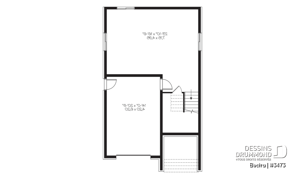 Sous-sol - Plan maison de ville 3 chambres, garage, terrain étroit, 2 salles familiales, garde-manger, îlot - Electra