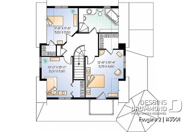 Étage - Plan de maison champêtre victorienne, 3 chambres, cuisine à la façon campagne, balcon à l'étage - Fougère 2