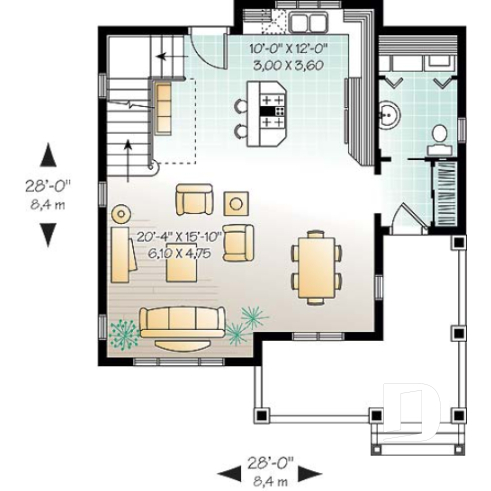 Rez-de-chaussée - Plan de maison Tudor abordable, 2 chambres, aire ouverte, salle de lavage au premier, walk-in - Arnaud