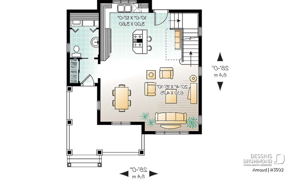 Rez-de-chaussée - Plan de maison Tudor abordable, 2 chambres, aire ouverte, salle de lavage au premier, walk-in - Arnaud