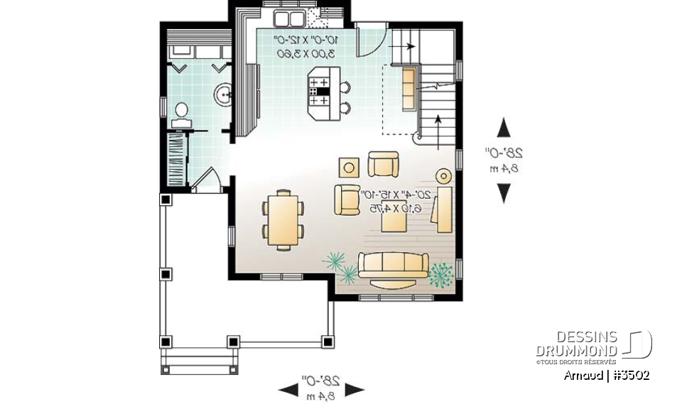 Rez-de-chaussée - Plan de maison Tudor abordable, 2 chambres, aire ouverte, salle de lavage au premier, walk-in - Arnaud
