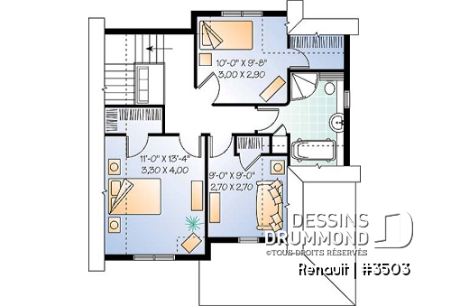 Étage - Modèle de maison Tudor, 3 chambres, économique, plancher aire ouverte, 1.5 salles de bain - Renault