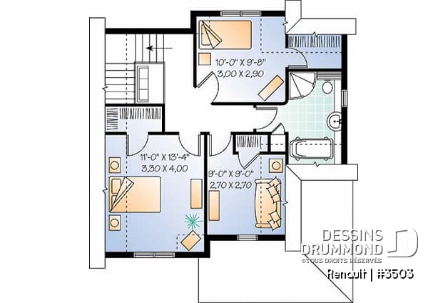Étage - Modèle de maison Tudor, 3 chambres, économique, plancher aire ouverte, 1.5 salles de bain - Renault
