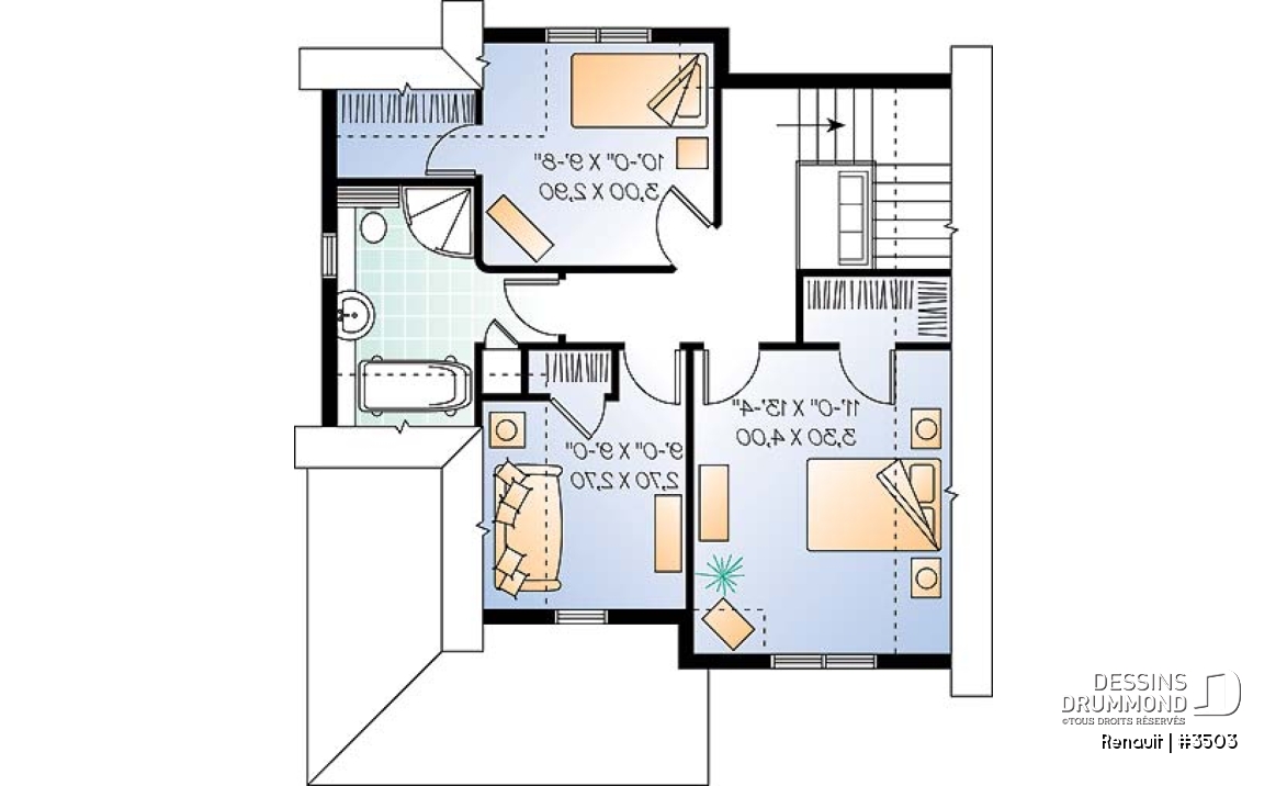Étage - Modèle de maison Tudor, 3 chambres, économique, plancher aire ouverte, 1.5 salles de bain - Renault