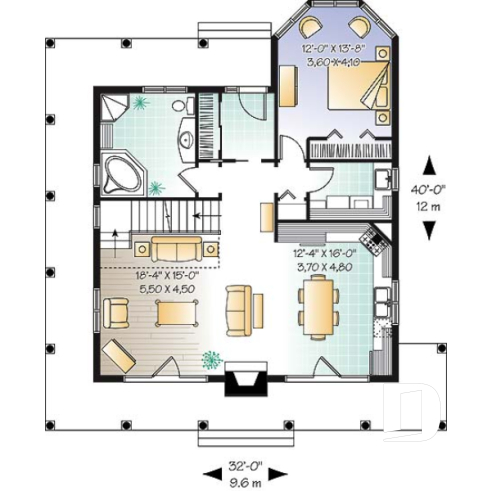 Rez-de-chaussée - Maison style chalet avec balcon 3 faces couvert, aire ouverte, foyer, buanderie - Florence