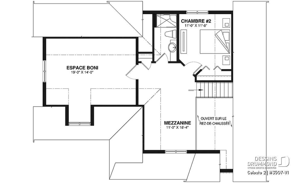 Étage - Chalet ou maison champêtre, 2 à 4 chambres, carport, mezzanine, cathédral, espace boni à aménager - Celeste 2
