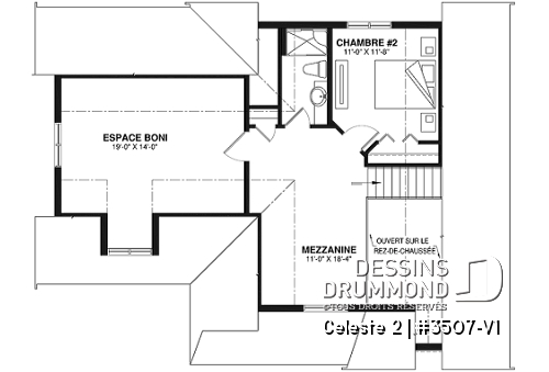 Étage - Chalet ou maison champêtre, 2 à 4 chambres, carport, mezzanine, cathédral, espace boni à aménager - Celeste 2