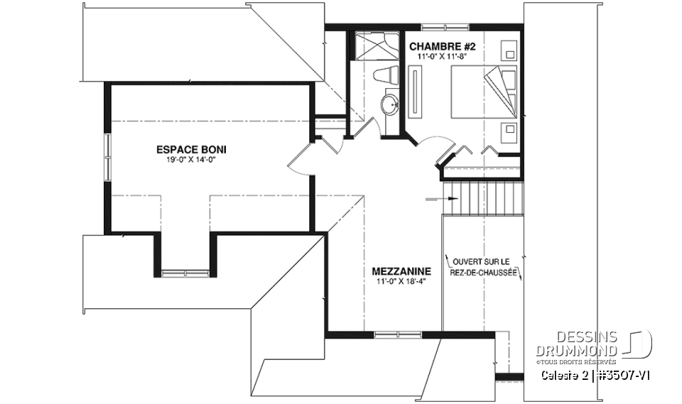 Étage - Chalet ou maison champêtre, 2 à 4 chambres, carport, mezzanine, cathédral, espace boni à aménager - Celeste 2