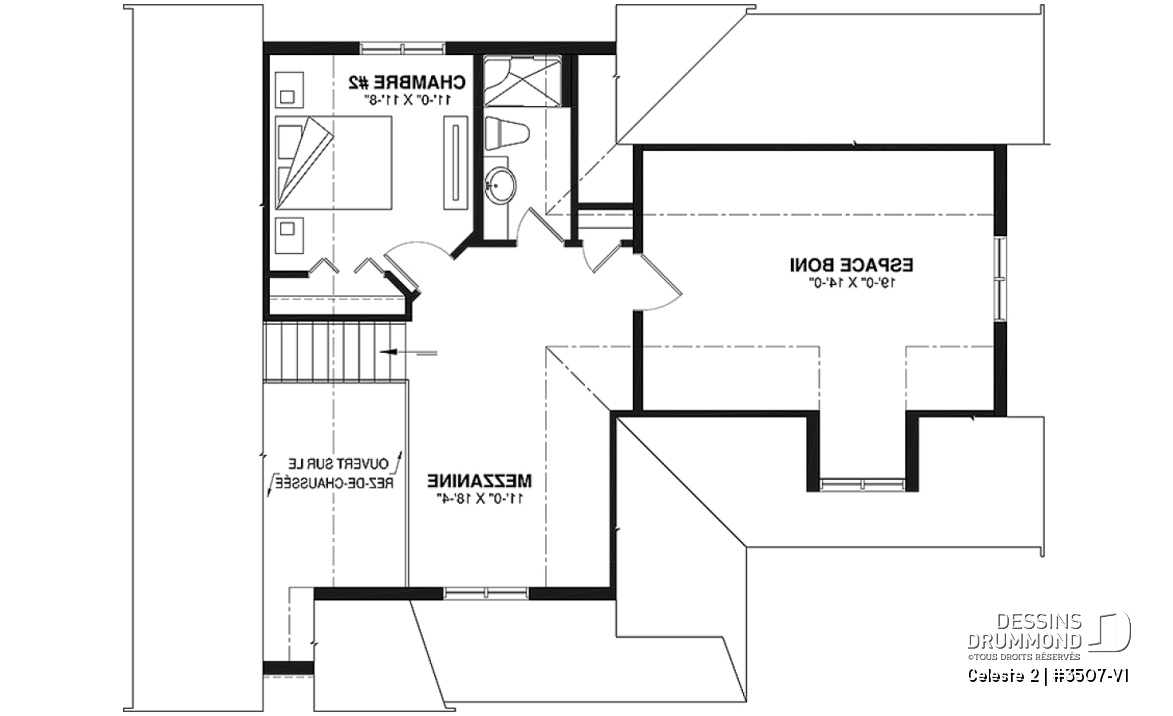 Étage - Chalet ou maison champêtre, 2 à 4 chambres, carport, mezzanine, cathédral, espace boni à aménager - Celeste 2