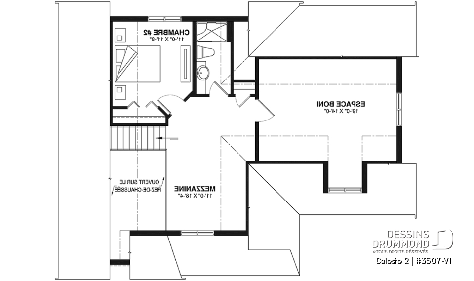 Étage - Chalet ou maison champêtre, 2 à 4 chambres, carport, mezzanine, cathédral, espace boni à aménager - Celeste 2