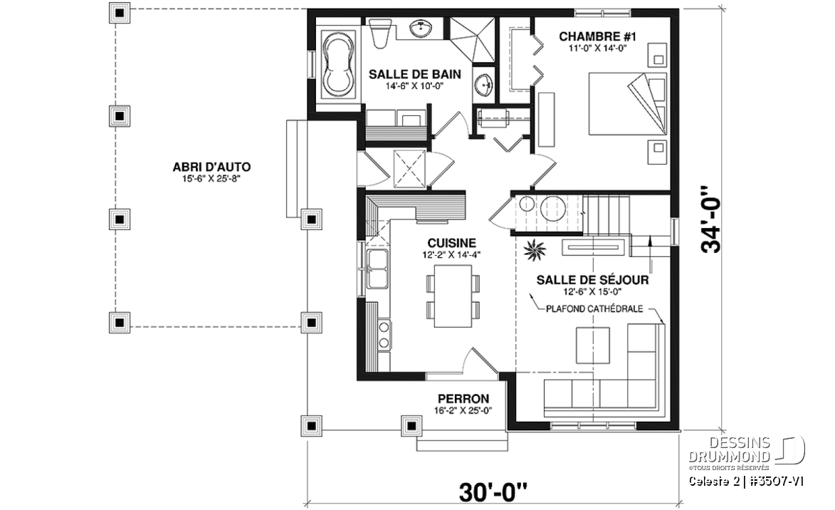 Rez-de-chaussée - Chalet ou maison champêtre, 2 à 4 chambres, carport, mezzanine, cathédral, espace boni à aménager - Celeste 2