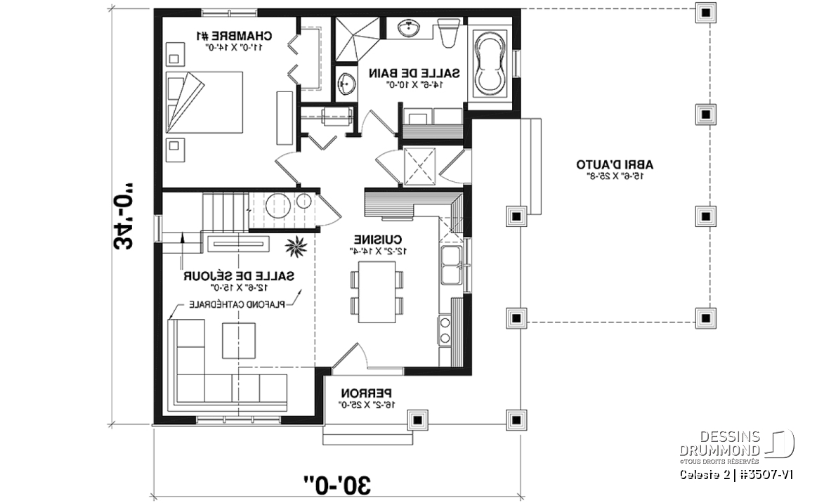 Rez-de-chaussée - Chalet ou maison champêtre, 2 à 4 chambres, carport, mezzanine, cathédral, espace boni à aménager - Celeste 2