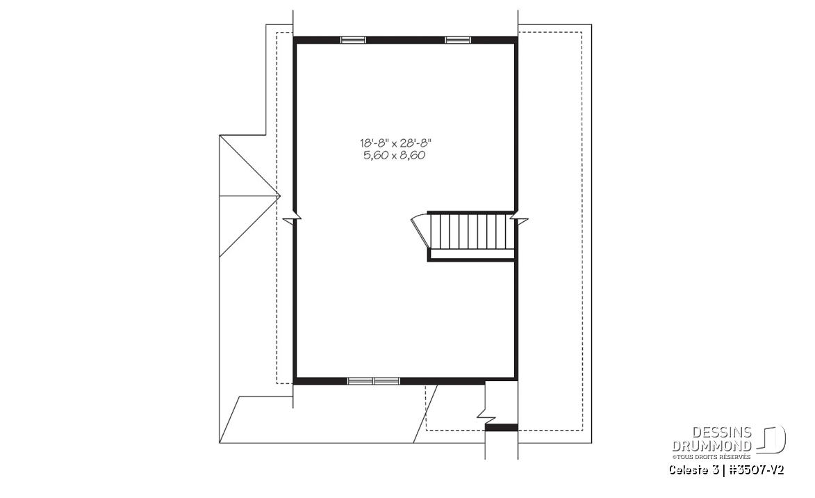 Étage - Plan de maison style chalet 4-saisons, loft à aménager à l'étage pour atelier ou chambres additionnelles - Celeste 3