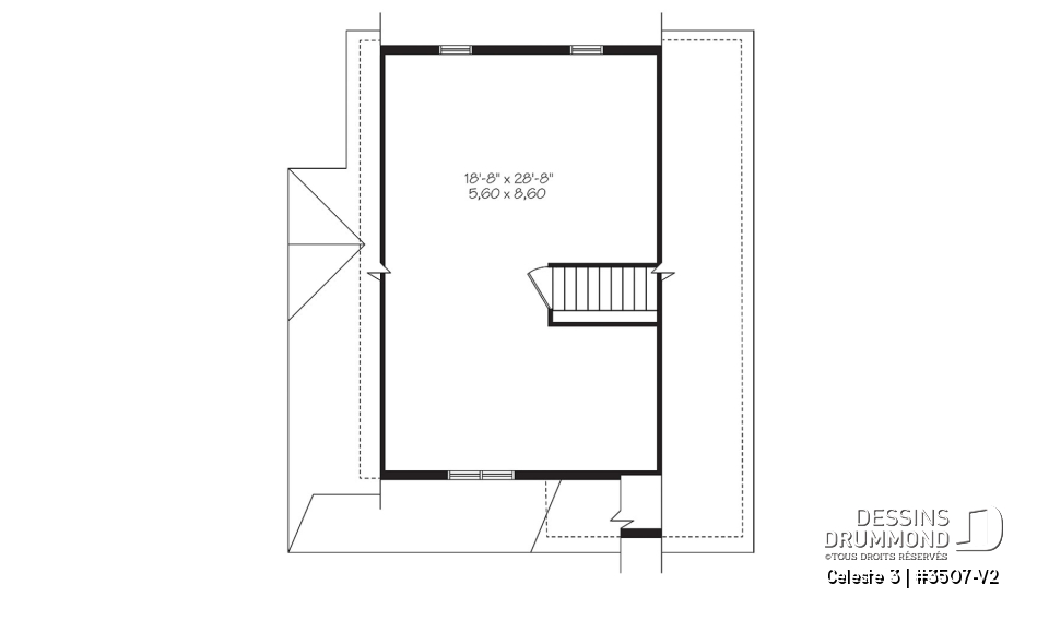 Étage - Plan de maison style chalet 4-saisons, loft à aménager à l'étage pour atelier ou chambres additionnelles - Celeste 3