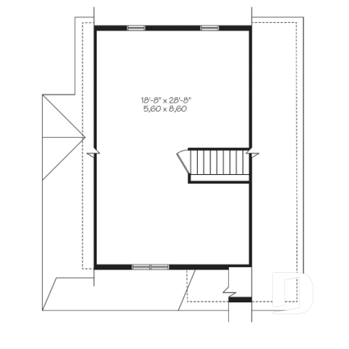 Étage - Plan de maison style chalet 4-saisons, loft à aménager à l'étage pour atelier ou chambres additionnelles - Celeste 3