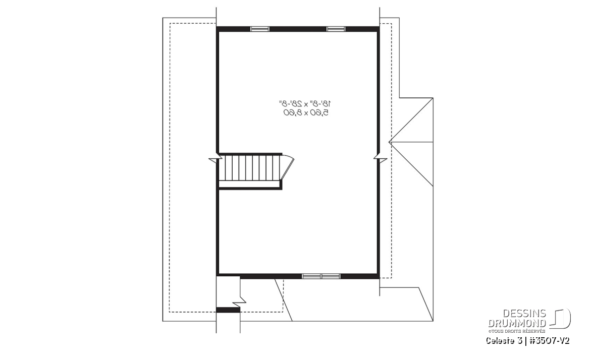 Étage - Plan de maison style chalet 4-saisons, loft à aménager à l'étage pour atelier ou chambres additionnelles - Celeste 3