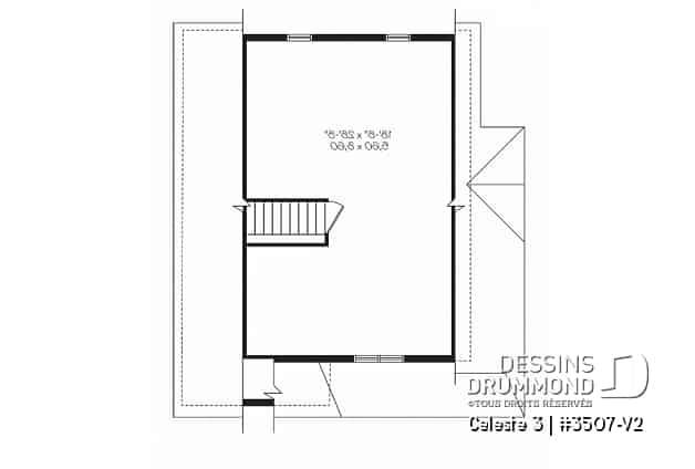 Étage - Plan de maison style chalet 4-saisons, loft à aménager à l'étage pour atelier ou chambres additionnelles - Celeste 3